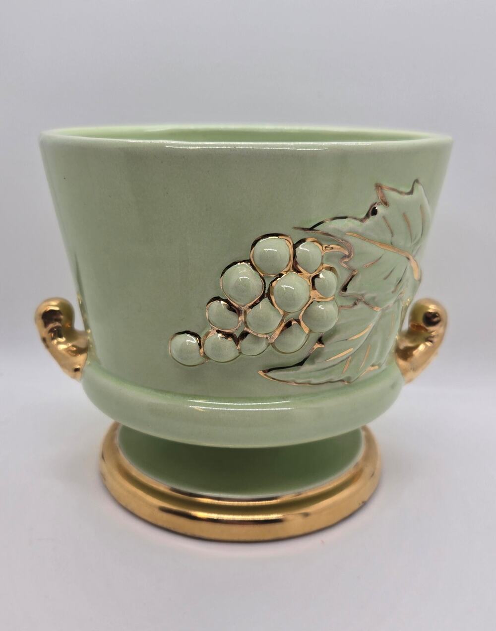 Hull Vintage Green Pedestal Planter with 24K Gold Accents Tuscany 1960 MCM READ